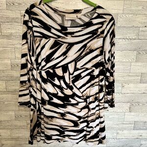 Belle by Kim‎ Gravel Feather Print Top OverSize-Small Neutral Colors 3/4 Sleeves